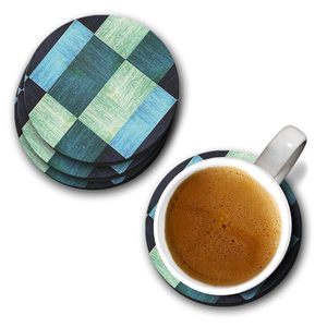 Posavasos impresos de diseñador de azulejos 3D de mármol verde de alta calidad Juego de 6 formas redondas - Product Image 1