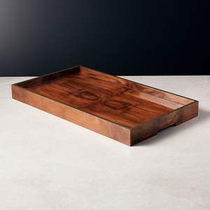 Elegante bandeja de madera oscura para servir, con un tono rico y lujoso, decoración de mesa sofisticada, ambiente de comedor elegante, uso con estilo. - Product Image 3
