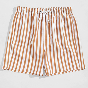 Bañador para hombre con estampado de rayas multicolores con cordón en la cintura y bolsillo, pantalones cortos no elásticos, elegante comodidad junto a la piscina - Product Image 1