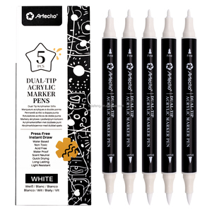 Artecho 5 Pezzi Pennarelli Acrilici Bianchi con Punta a Pennello e Punta Fine per Marcatori Acrilici - Product Image 2