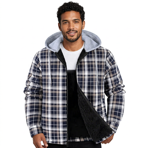 Men's Plaid Hooded <b>Fleece</b> <b>Lined</b> <b>Jacket</b> Regular Fit Casual Autumn Wear - Product Image 2