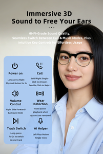 Lunettes intelligentes IA avec caméra 8MP, enregistreur vidéo 1200P, traduction vocale en temps réel et reconnaissance d'objets, audio Bluetooth sans fil - Product Image 3