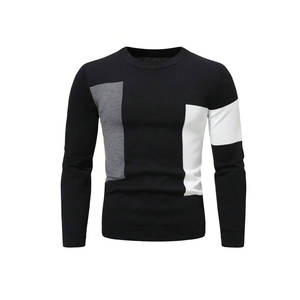 Jersey negro de manga larga para hombre, Jersey ajustado de estilo informal hecho a medida, Jersey de punto de manga larga para hombre - Product Image 1