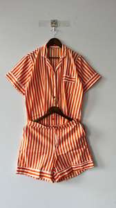 Conjunto de Pijama corto de algodón a rayas naranja para mujer, ropa de salón de verano, traje de noche con botones y ribetes - Product Image 2