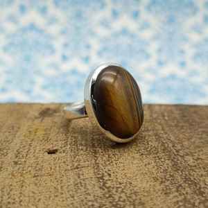 925 Sterling Silver Minimalist Bohemian Statement <b>Ring</b> Handmade Moonstone <b>Tiger</b> <b>Eye</b> Gemstone Diamond Pearl Free Wedding Party - Product Image 1