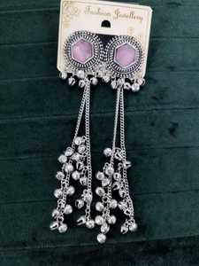 Tip Top Fashions Chapado en plata Kashmiri Jhumka Pendientes colgantes Accesorio de moda elegante - Product Image 3