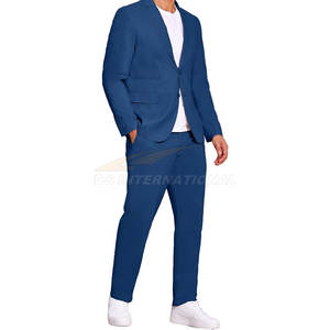 Costume 2 pièces simple boutonnage pour homme Ensemble blazer et pantalon en lin léger pour soirée de marié ou affaires formelles Bleu profond - Product Image 5