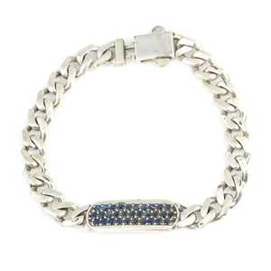 925 Sterling <b>Silver</b> Gourmet <b>Cuff</b> <b>Bracelet</b> with Dark Blue Zircon Stones Elegant Fine Jewelry - Product Image 1