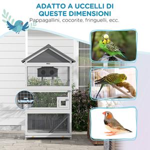 PawHut Aviario de 3 Puertas con Casa y Bandeja, Madera y Metal, 92x52x171 cm, Gris y Negro - Product Image 6