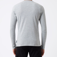 Grijs katoenen T-shirt met lange mouwen voor heren, met borstzak, regular fit, casual, O-hals, jersey gebreid, effen kleur
