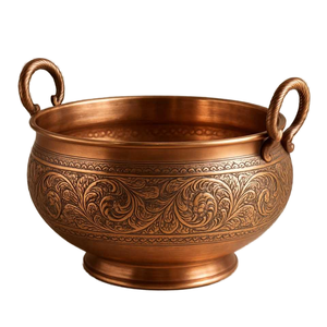 Bol de service de luxe fantaisie de qualité supérieure avec poignée Design en relief Bol de fruits fabriqué à la main fini antique pour la maison et les fêtes - Product Image 1