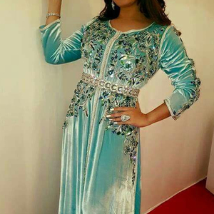 ELEGANT CAFTAN DRESS FOR EMBELLISH STUNNING CRYSTAL BEADS,GLASS STONE WORK ON <b>SILK</b> <b>FABRIC</b> FOR PARTY-WEAR/WEDDING@ 2022 - Product Image 1