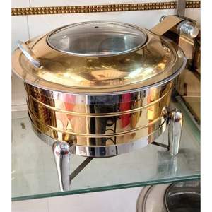 ถาดอุ่นอาหารทองเหลืองและเหล็กขัดเงาแบบโบราณ พร้อมการพิมพ์ลายกราเวียร์ - Product Image 4