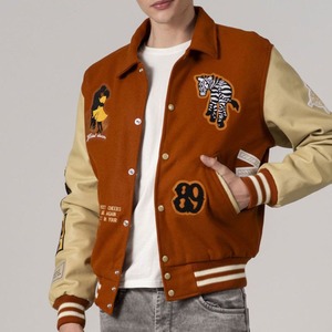 OEM personalizado de los hombres de la Universidad de la chaqueta de lana bordada parches de lana mangas de cuero béisbol Letterman estilo chaqueta - Product Image 6