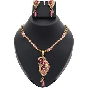 Kriaa Gold Plated Zinc Alloy Pendant <b>Set</b> 1200110-<b>Pink</b> Austrian Stone Kriaa - Product Image 1