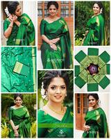 Sari en soie de litchi douce avec un style ethnique, blouse assortie contrastée, pallu inclus, blouse de course avec le même motif de bordure - pour les fêtes