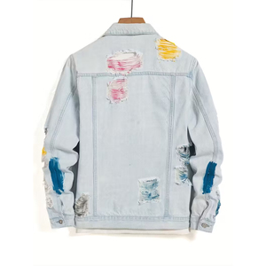 Conception personnalisée de l'usine OEM veste en jean denim délavé au soleil Streetwear veste en jean vintage avec broderie en strass pour hommes - Product Image 2