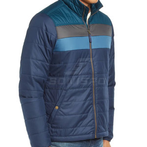 Blouson matelassé homme color block, col montant, coupe-vent, hiver, décontracté, fermeture éclair, rembourrage épais en polyester, coupe droite - Product Image 1