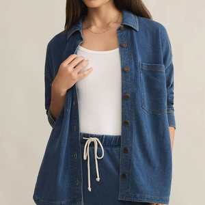 Chaqueta Vintage personalizada para mujer, Tops de mezclilla lavados informales ligeros para mujer, Camisa cómoda transpirable de manga larga para mujer - Product Image 3