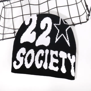 Invierno otoño a prueba de viento lana cálida protección para los oídos cómodo diseño de moda gorro de punto con logotipo Jacquard de letras - Product Image 2