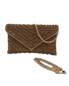 Sac de soirée ethnique en satin élégant pour femmes, sac de soirée pour mariage, pochette en satin à rabat et motif de pierre, style tendance - Product Image 2