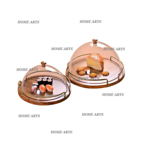 Juego de 2 servidores de pasteles de diferentes tamaños con cúpula de forma redonda Servidor de postres de madera con cúpula acrílica a granel - Product Image 1