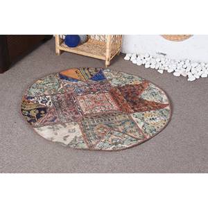 Vintage Bohemian Beige Turkish <b>Rug</b> Large Area 3.4 X 3.4 ft Wool Material Latex Backing Patchwork for <b>Bedside</b> Hallway <b>Bedside</b> <b>Rug</b> - Product Image 3