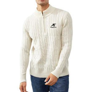 Pull décontracté en coton mélangé respirant pour l'hiver 2025, col montant, motif uni, fermeture éclair quart, haut personnalisé, best-seller - Product Image 1