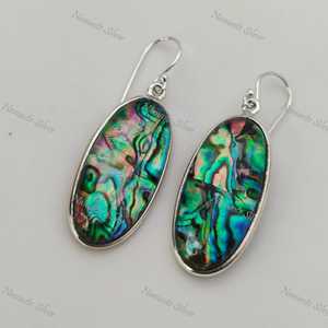 925 Sterling Silver Dangle Drop Earrings Handmade Natural <b>Abalone</b> <b>Shell</b> Blue Paua Oval Doublet Elegant Jewelry for Gift - Product Image 5