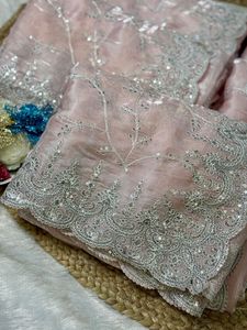 Bollywood Indien Designer Showstopper Satin organza Rose Sari Dernier exclusif Premium Qualité Ethnique Mariage StunningLook Femmes - Product Image 5