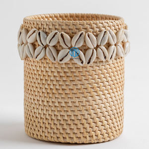 Cestas redondas de ratán Natural personalizadas OEM de fábrica con carcasa, cestas de concha de ratán hechas a mano hechas en Vietnam - Product Image 4