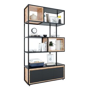 KTB68068 Standing Type Decorative Shelf with Drawers Rubber Wood and Iron Frame 100x35x180(cm) for Living Room - Product Image 1