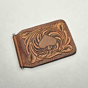 Portefeuille pour homme en cuir véritable 100% artisanal, vintage, géométrique, sculpté, mini, à double rabat, avec blocage RFID, imperméable - Product Image 1