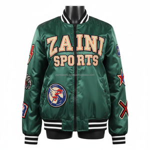 Blouson bombardier de haute qualité pour femmes matériau en satin soyeux couleur verte patch de broderie logo personnalisable blousons bombardiers pour femmes - Product Image 1