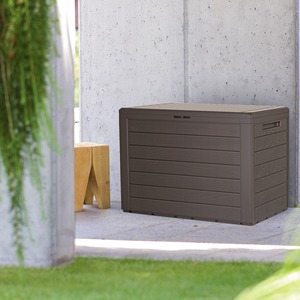 Cassapanca da giardino Prosperplast Woodebox da 190 litri in plastica color ocra scuro, 78 x 43,3 x 55 cm - Product Image 2