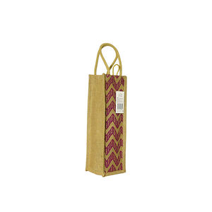 Élégant sac de bouteille de vin en jute écologique avec poignée meilleur prix cadeau promotionnel - Product Image 1