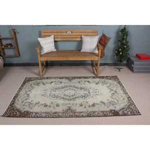 3.7x6.5 ft Turkish Vintage Rug, Area Rug, <b>Brown</b> <b>Wool</b> Rug - Product Image 2