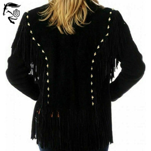 Chaqueta de cuero de ante occidental estilo vaquera de Invierno para mujer de calidad superior a rayas transpirable a prueba de viento prendas de vestir exteriores detalle de flecos - Product Image 2