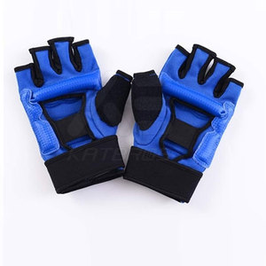Gants d'entraînement MMA KATBROS antidérapants, demi-doigts, en cuir, avec fermeture auto-agrippante, pour la gym et le sparring, unisexe, bleu - Product Image 2