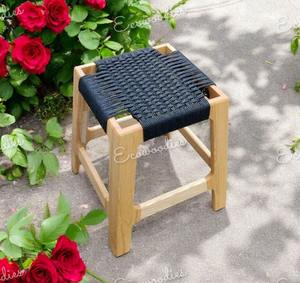 Pouf en bois noir naturel écologique fait à la main tabouret Peeda tabouret de comptoir en bois de corde tissée incrustation d'os pour console d'appartement - Product Image 2