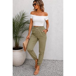 Blusa Corta de Viscosa con Cuello Madonna y Bolsillos para Mujer, con Conjunto de Chándal de Dos Hilos, 34843 - Beige - Product Image 2