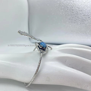 Modern Unisex <b>Silver</b> Fashion <b>Bracelet</b> with Sapphire & Textured Pearl <b>Charm</b> Adjustable Bangles & <b>Bracelets</b> Designer Style - Product Image 1