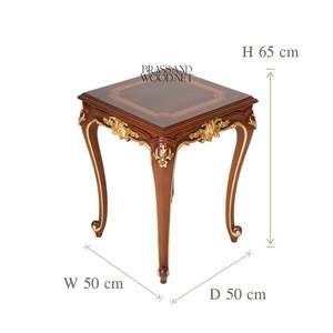 Mesa Auxiliar Cuadrada de Lujo con Incrustaciones de Marquetería con Motivo Griego y Adornos de Follaje en Latón Dorado para Decoración Clásica de Esquinas del Hogar - Product Image 4