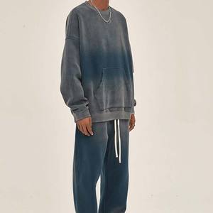 Basics Sweatshirts Custom Cotton Washed <b>Spray</b>-dyed Hoodie Print Drop Shoulder Loose Men Knitted Fabric Digital Printing Pullover - Product Image 3