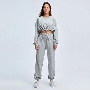 Survêtement à capuche couleur unie pour femmes hiver épais coton sweat costume respirant capuche polaire pantalon Sublimation Technique plaine - Product Image 2