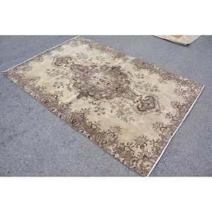 Tapis turc Vintage Beige marron 5.2 X 7.7ft fait à la main en laine grande surface Patchwork Design rectangulaire couloir Latex pour la décoration de la chambre - Product Image 2
