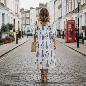 Vestido de Algodón Floral Hecho a Mano por el Fabricante, Vestido Midi con Estampado a Bloque, Vestido de Verano Bohemio de Algodón, Regalo para Bodas, Niñas y Mujeres - Product Image 2