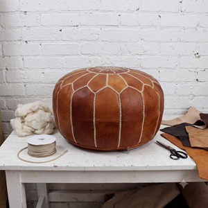 Wholesale Handcrafted Red Moroccan Leather Pouf Unstuffed Embroidered Round Floor Ottoman Footstool Cover multiple colors - Product Image 2