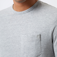 Grijs katoenen T-shirt met lange mouwen voor heren, met borstzak, regular fit, casual, O-hals, jersey gebreid, effen kleur