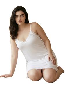 Camisón de encaje sexy para mujer, lencería, camisola con cuello en V, modal transpirable, babydoll, camiseta de dormir con cordón, talla 6XL, suave, para invierno - Product Image 3